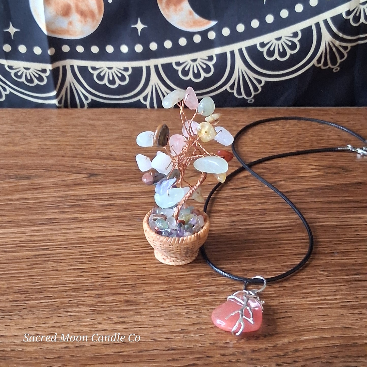 Cherry Quartz Tree Branch Wrapped Heart Stone Pendant Necklace