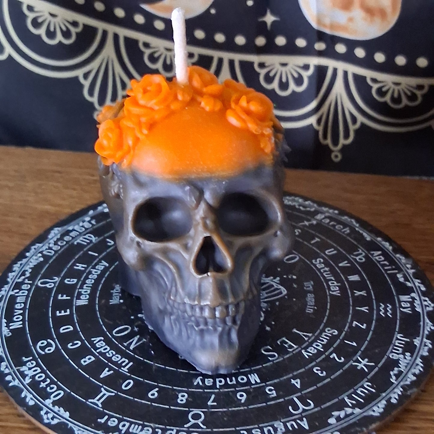"Twist the Bones & Bend the Back" Skull Candle