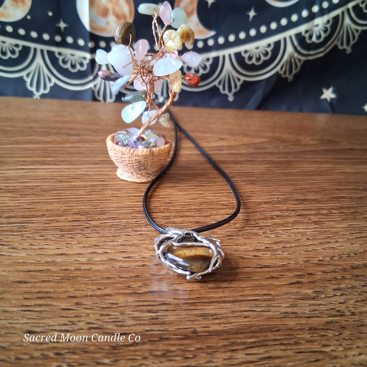 Tigers Eye Tree Branch Wrapped Heart Stone Pendant Necklace