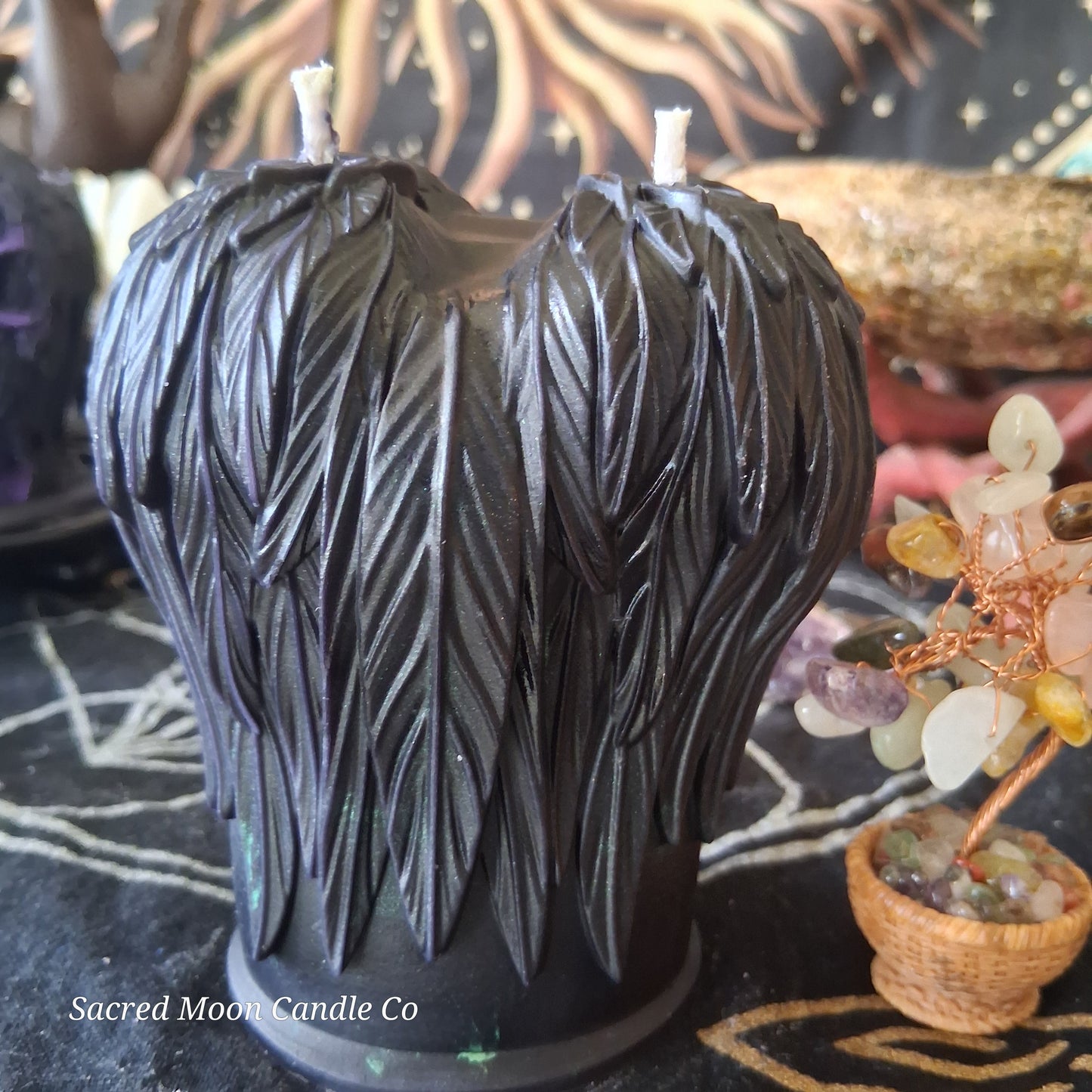 Green and Black Celestial Eagle Couple Pillar Candle