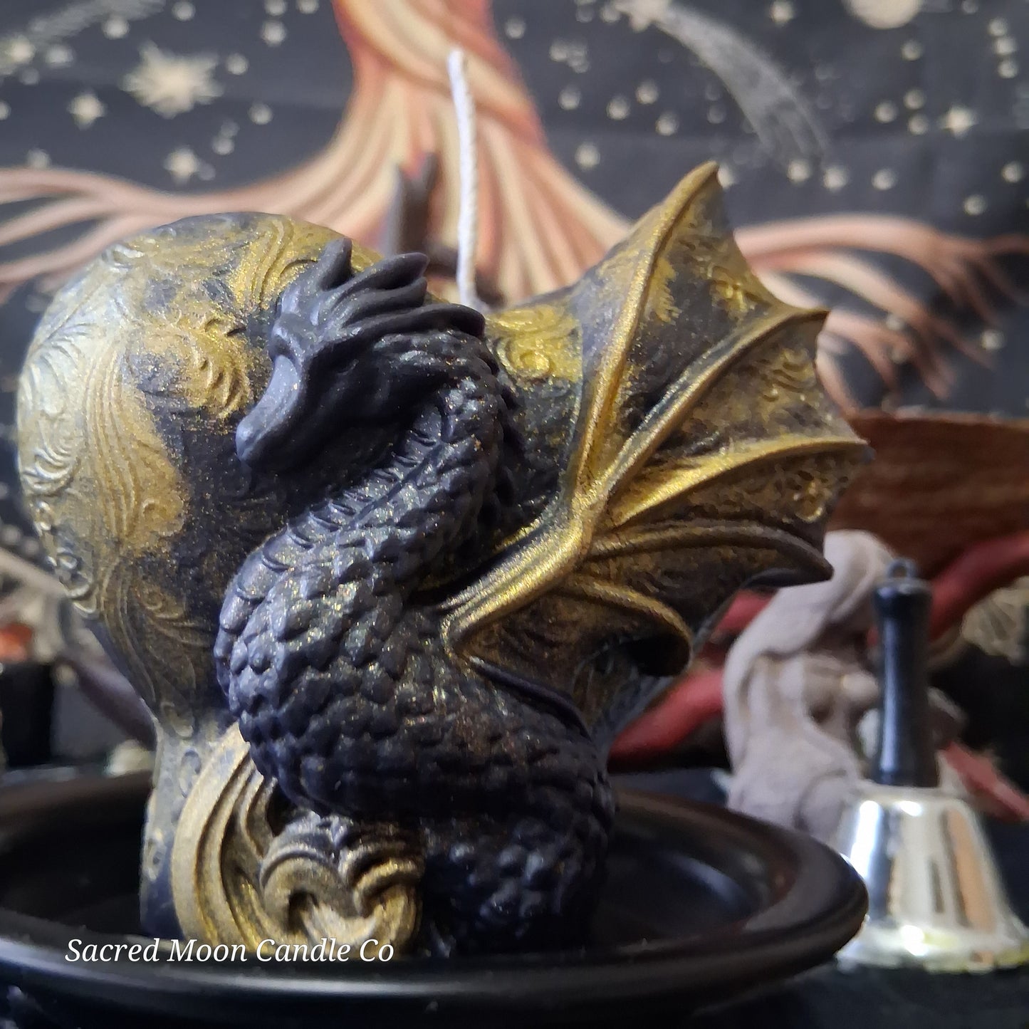 Black and Gold Mystical Dragon Heart Pillar Candle