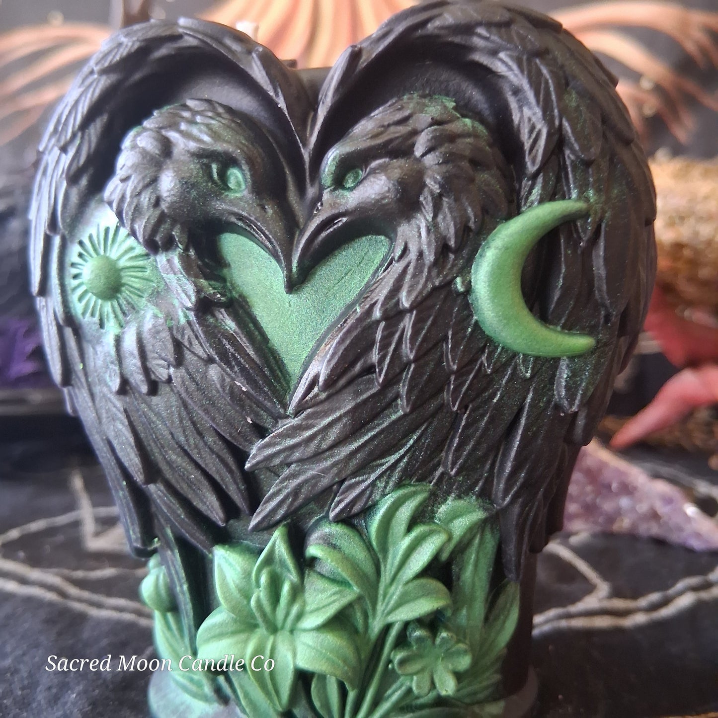 Green and Black Celestial Eagle Couple Pillar Candle