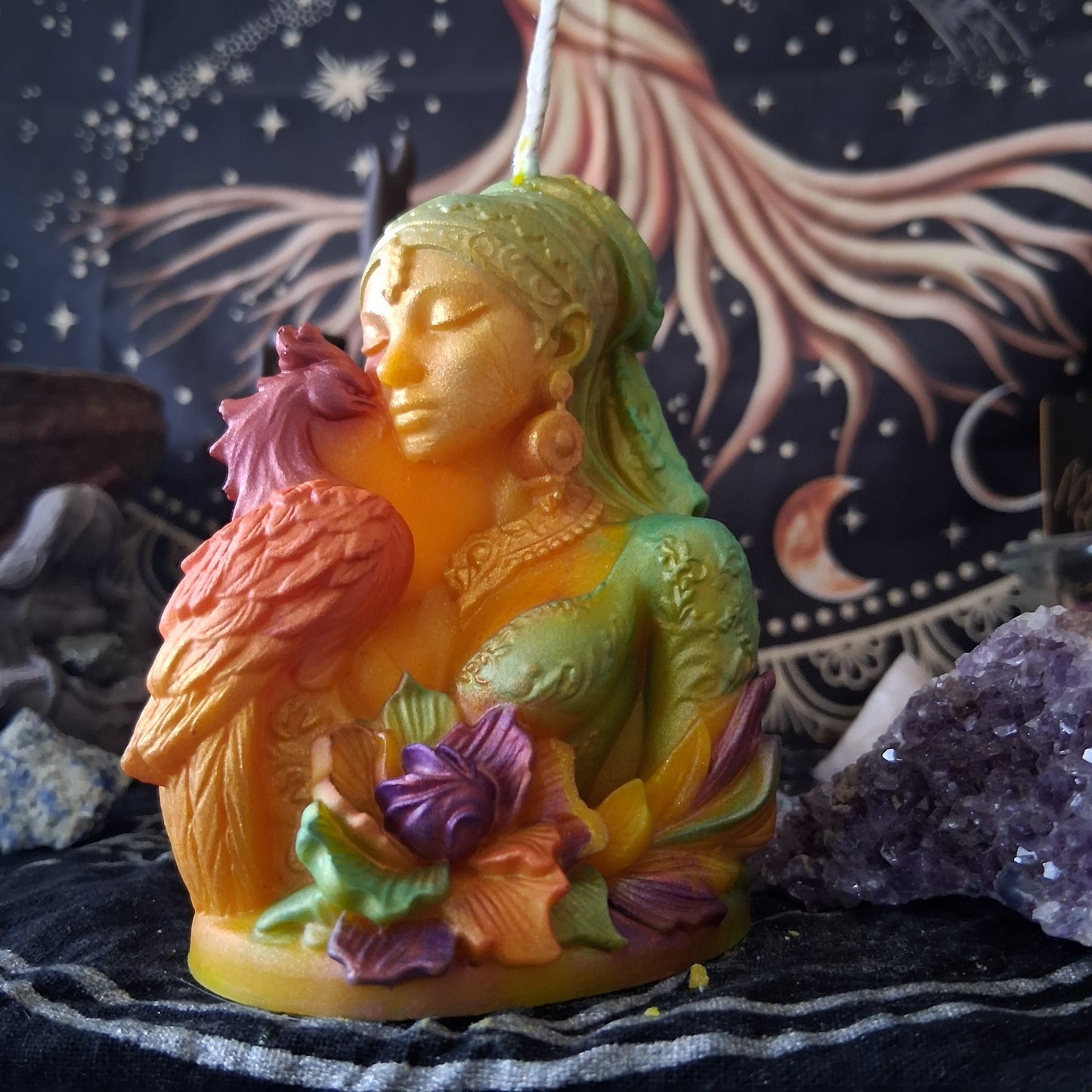 Goddess and Phoenix Ritual Pillar Candle