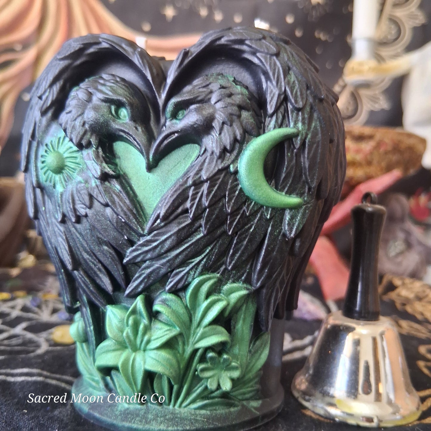 Green and Black Celestial Eagle Couple Pillar Candle
