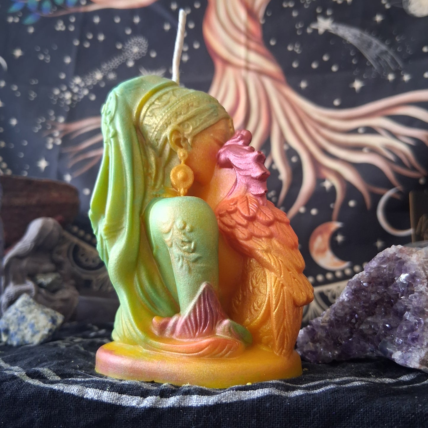 Goddess and Phoenix Ritual Pillar Candle