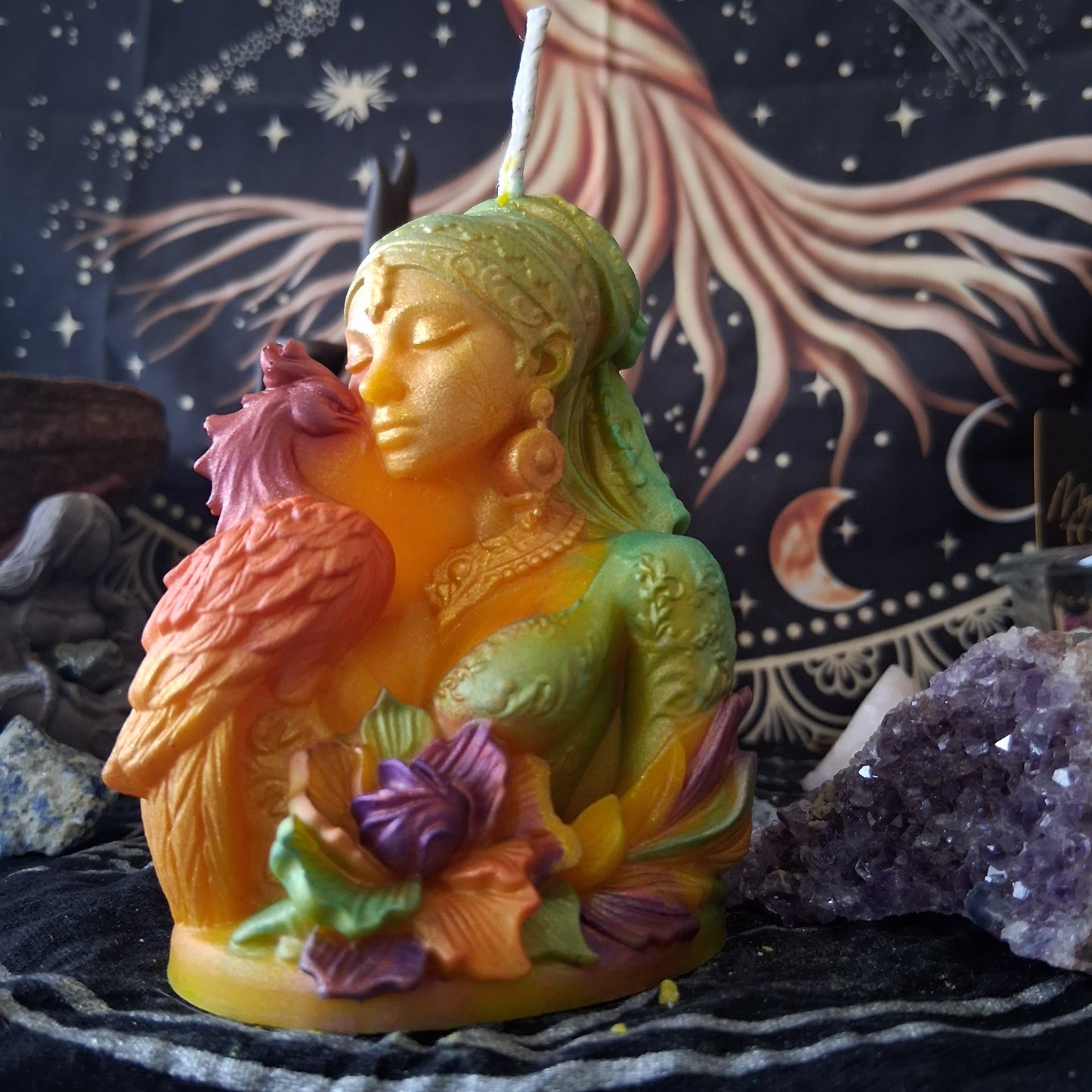 Goddess and Phoenix Ritual Pillar Candle