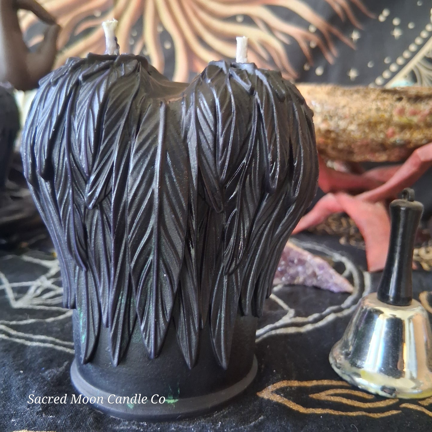 Green and Black Celestial Eagle Couple Pillar Candle