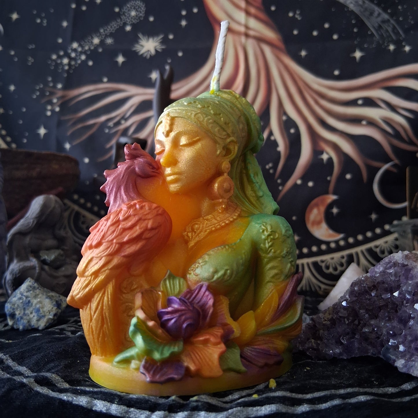 Goddess and Phoenix Ritual Pillar Candle