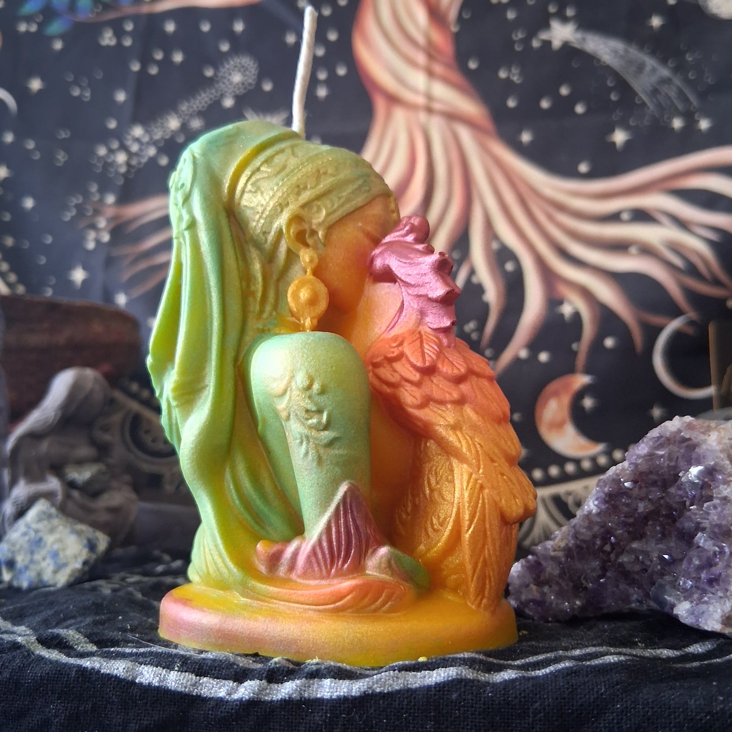 Goddess and Phoenix Ritual Pillar Candle