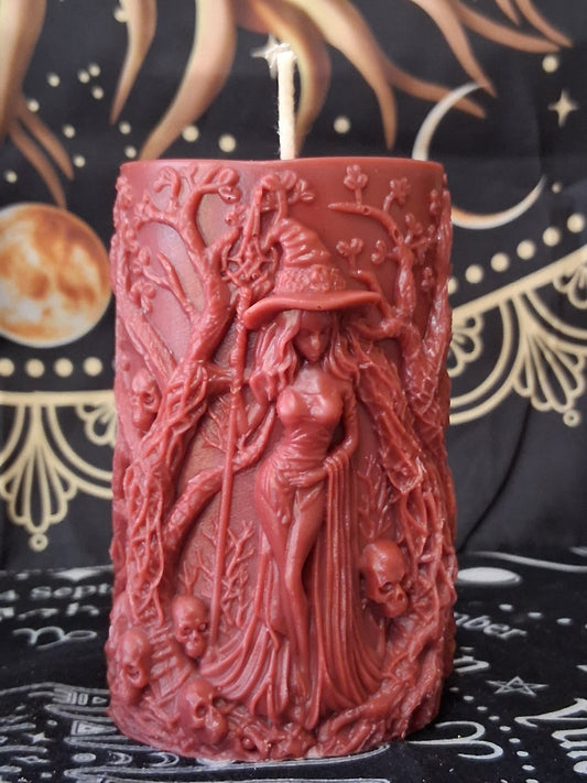 Siren's Blossom Brick Red Witch Pillar Candle Style 2