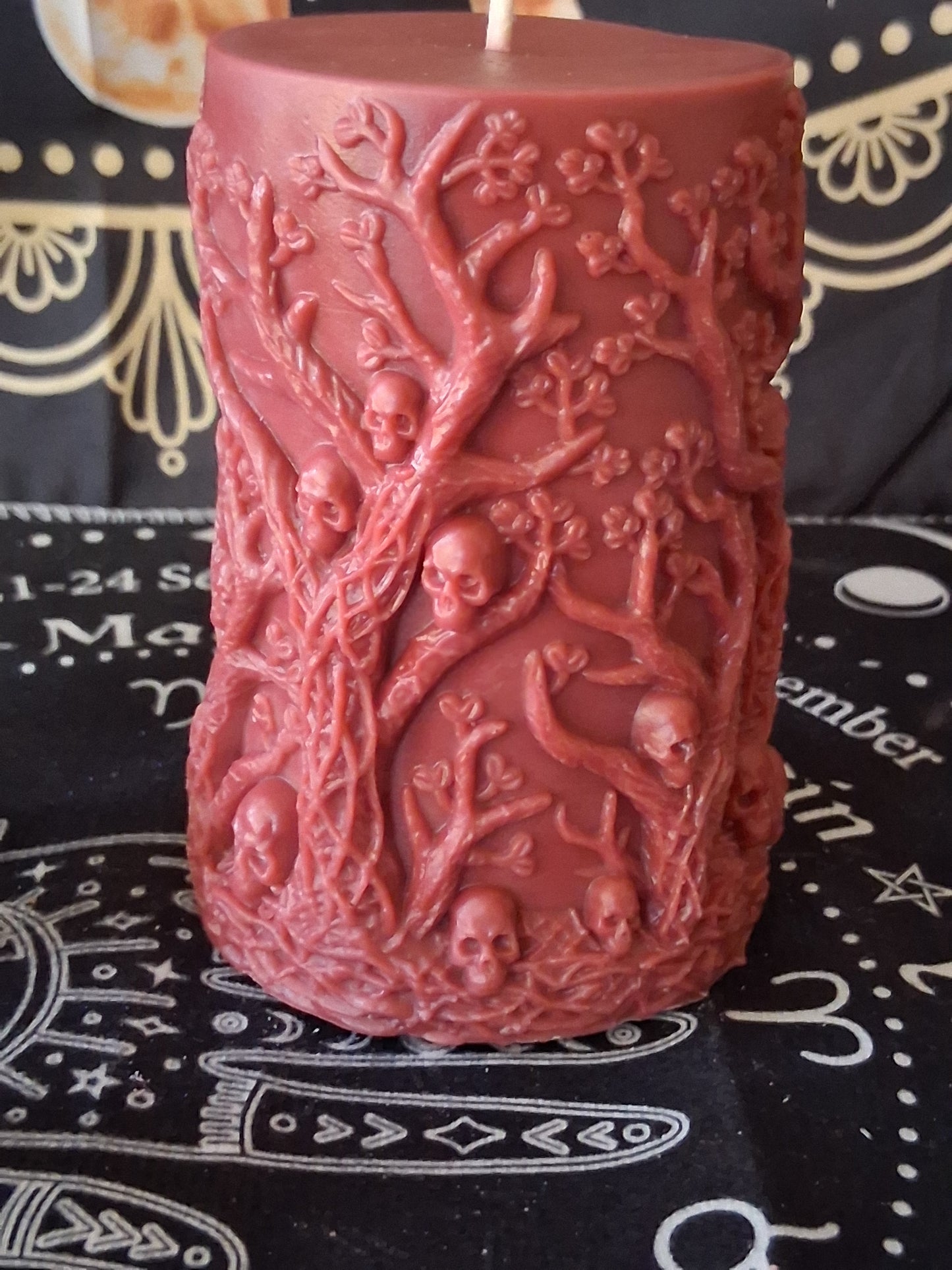 Siren's Blossom Brick Red Witch Pillar Candle Style 2