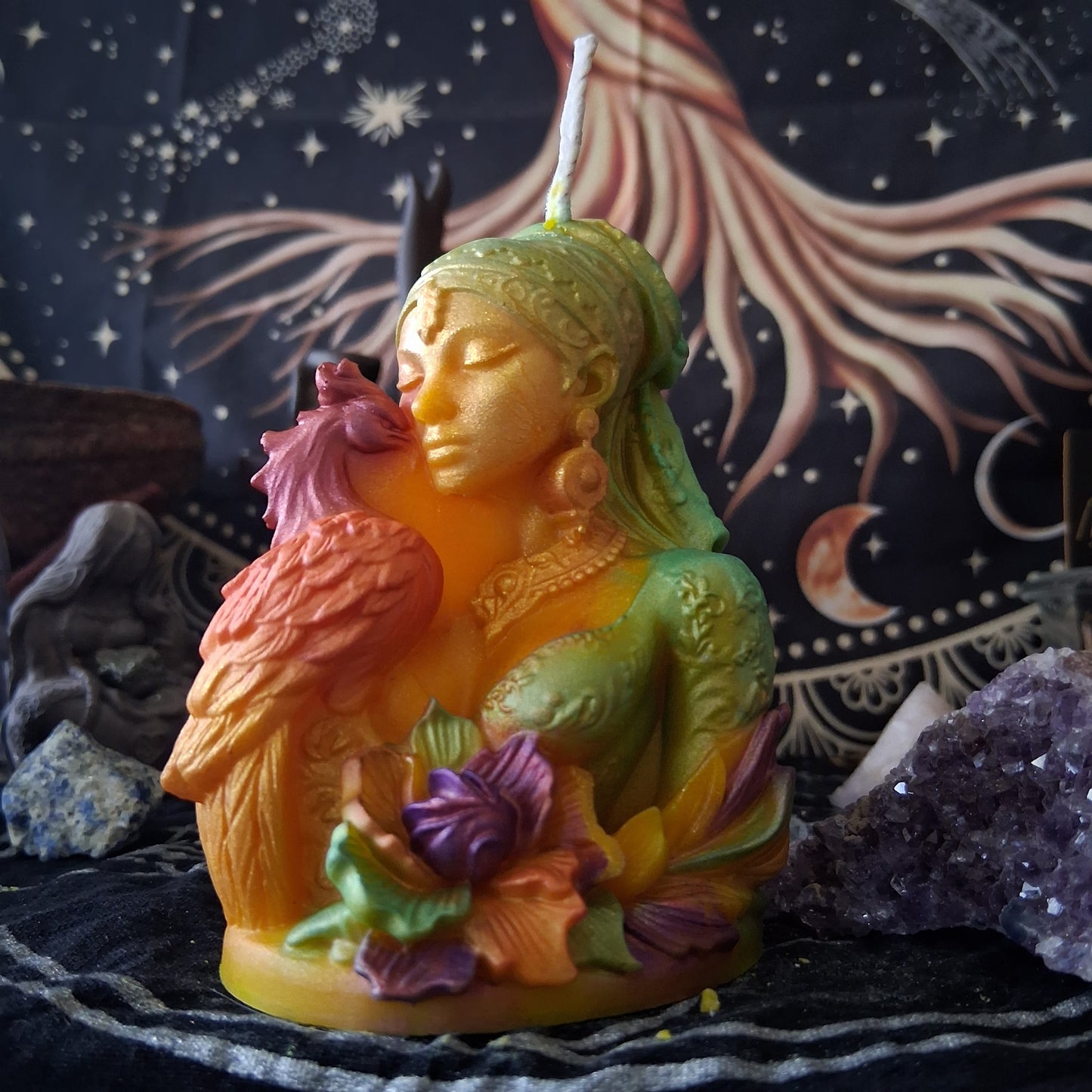 Goddess and Phoenix Ritual Pillar Candle