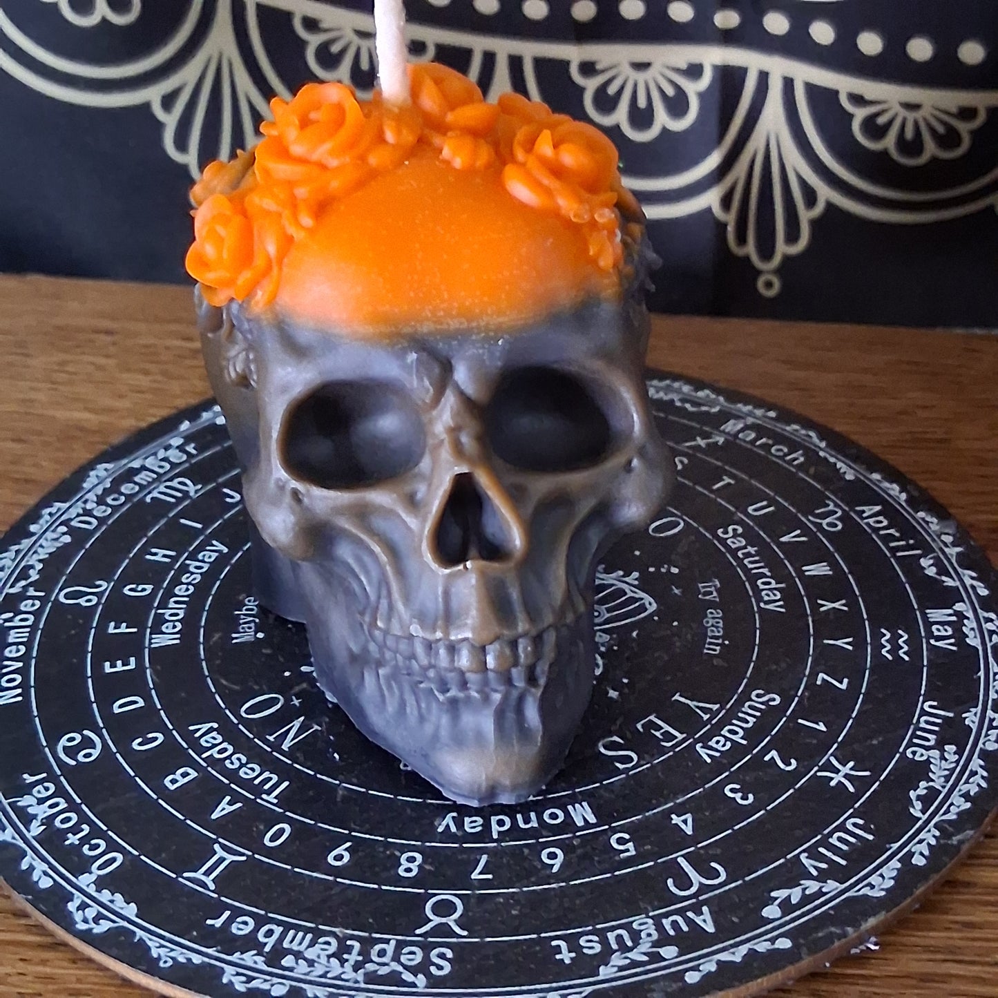 "Twist the Bones & Bend the Back" Skull Candle