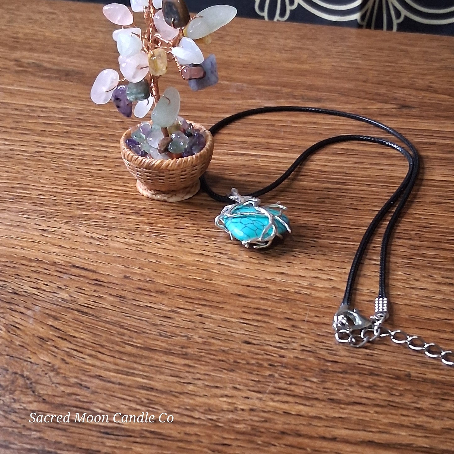 Turquoise Tree Branch Wrapped Heart Stone Pendant Necklace