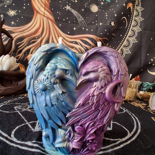 Blue and Purple Celestial Eagle Couple Pillar Candle