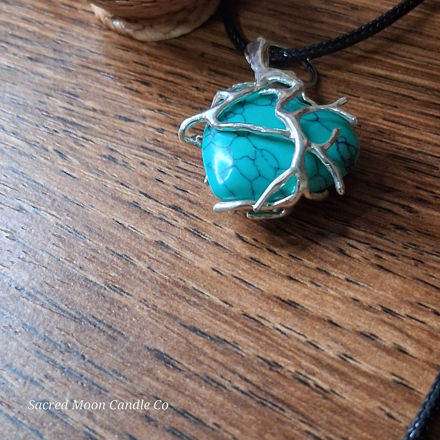 Turquoise Tree Branch Wrapped Heart Stone Pendant Necklace