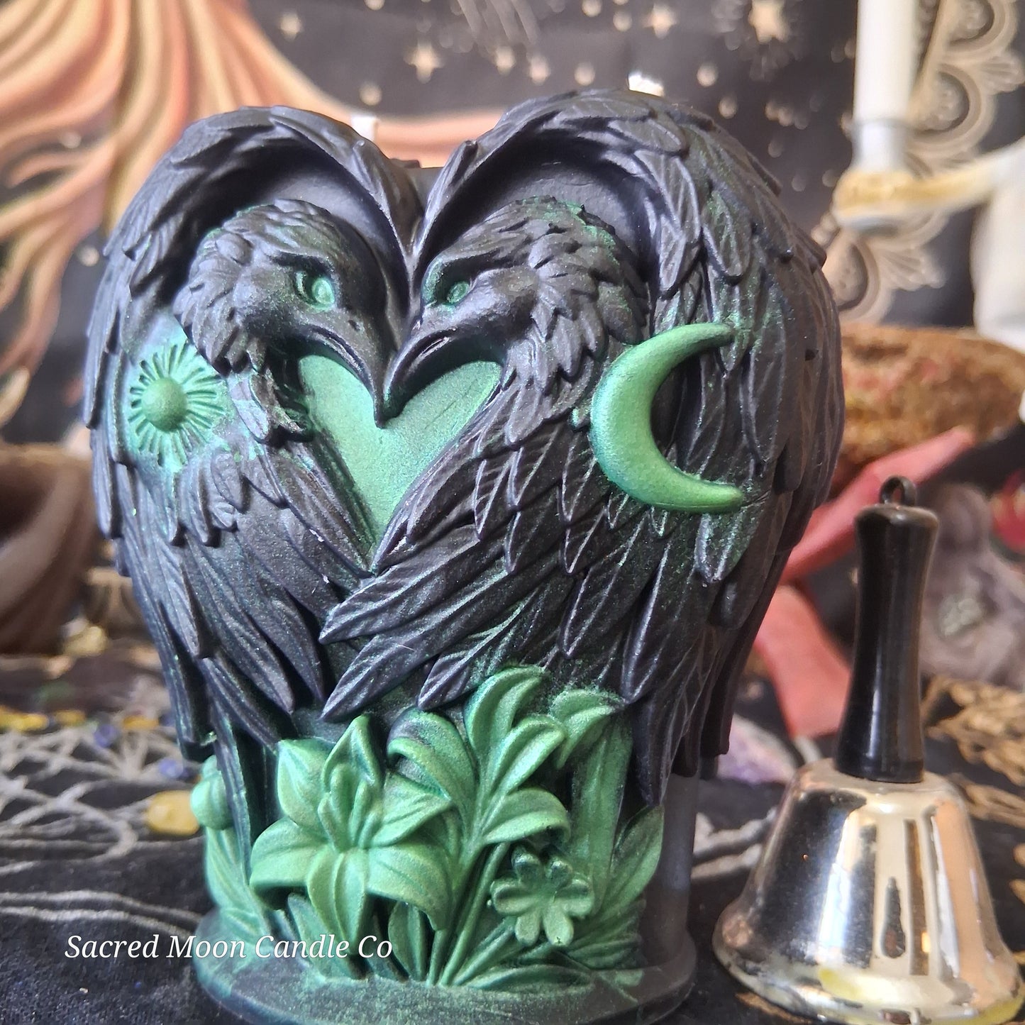 Green and Black Celestial Eagle Couple Pillar Candle