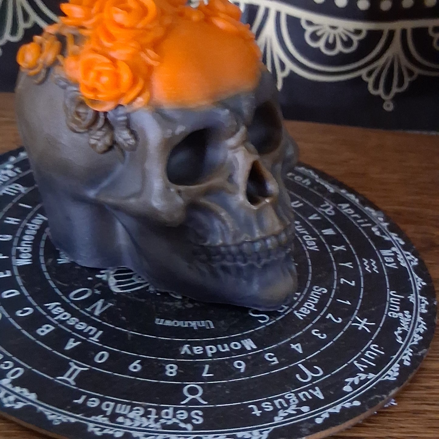 "Twist the Bones & Bend the Back" Skull Candle
