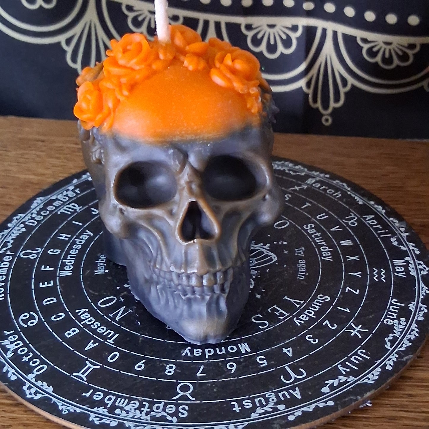 "Twist the Bones & Bend the Back" Skull Candle