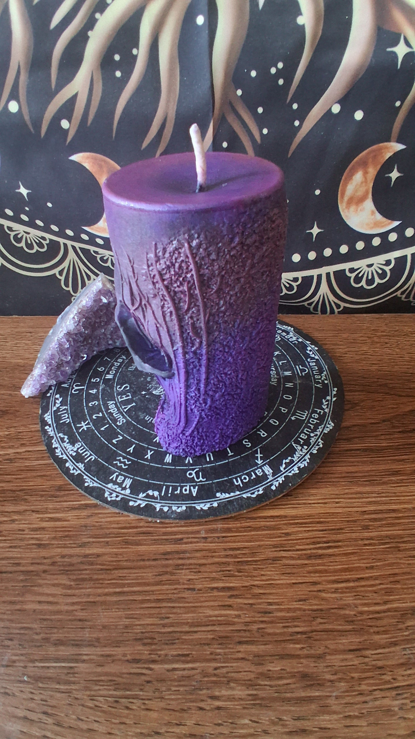 Pink, Purple, and Black Nightshade Elixir Skull and Raven Pillar Candle