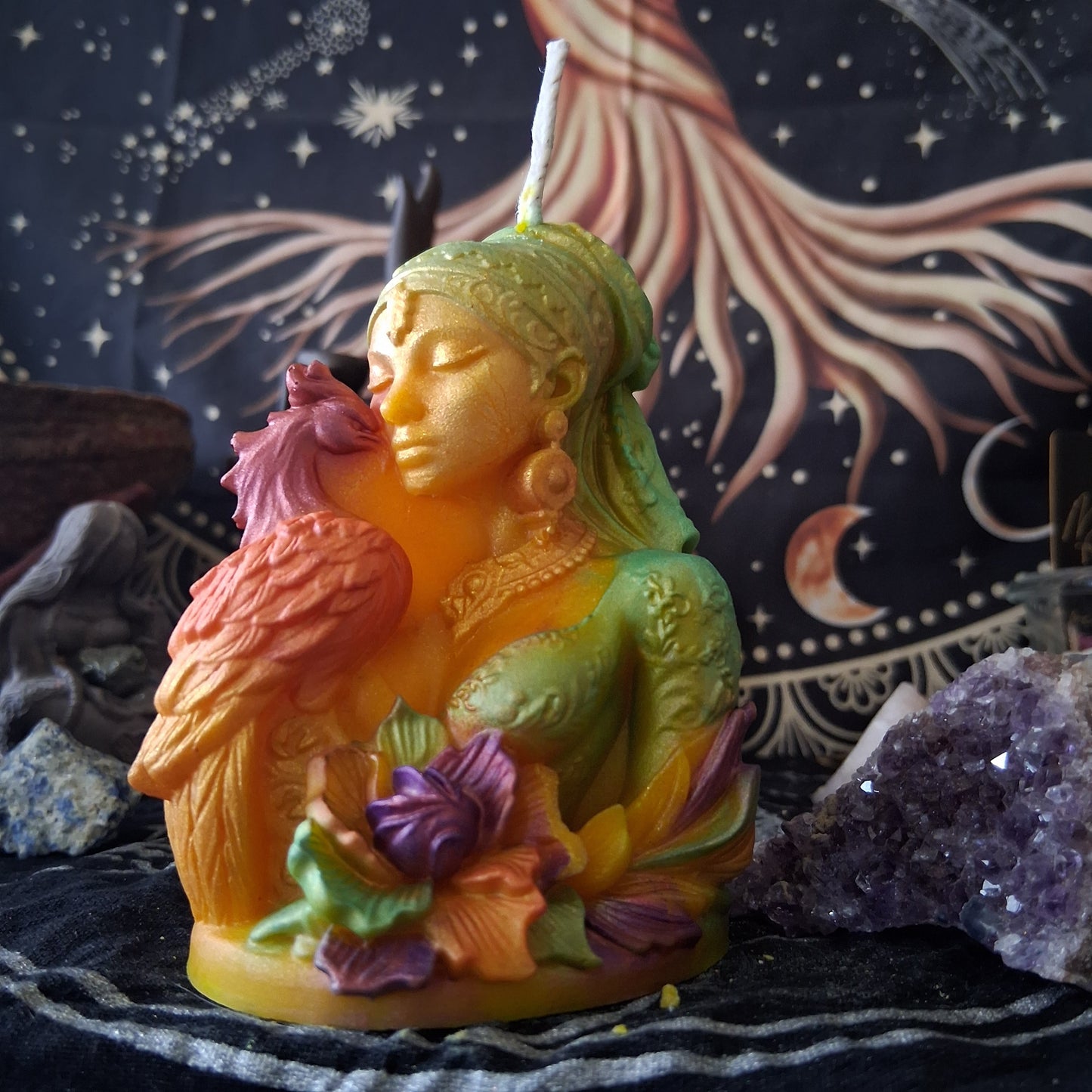 Goddess and Phoenix Ritual Pillar Candle