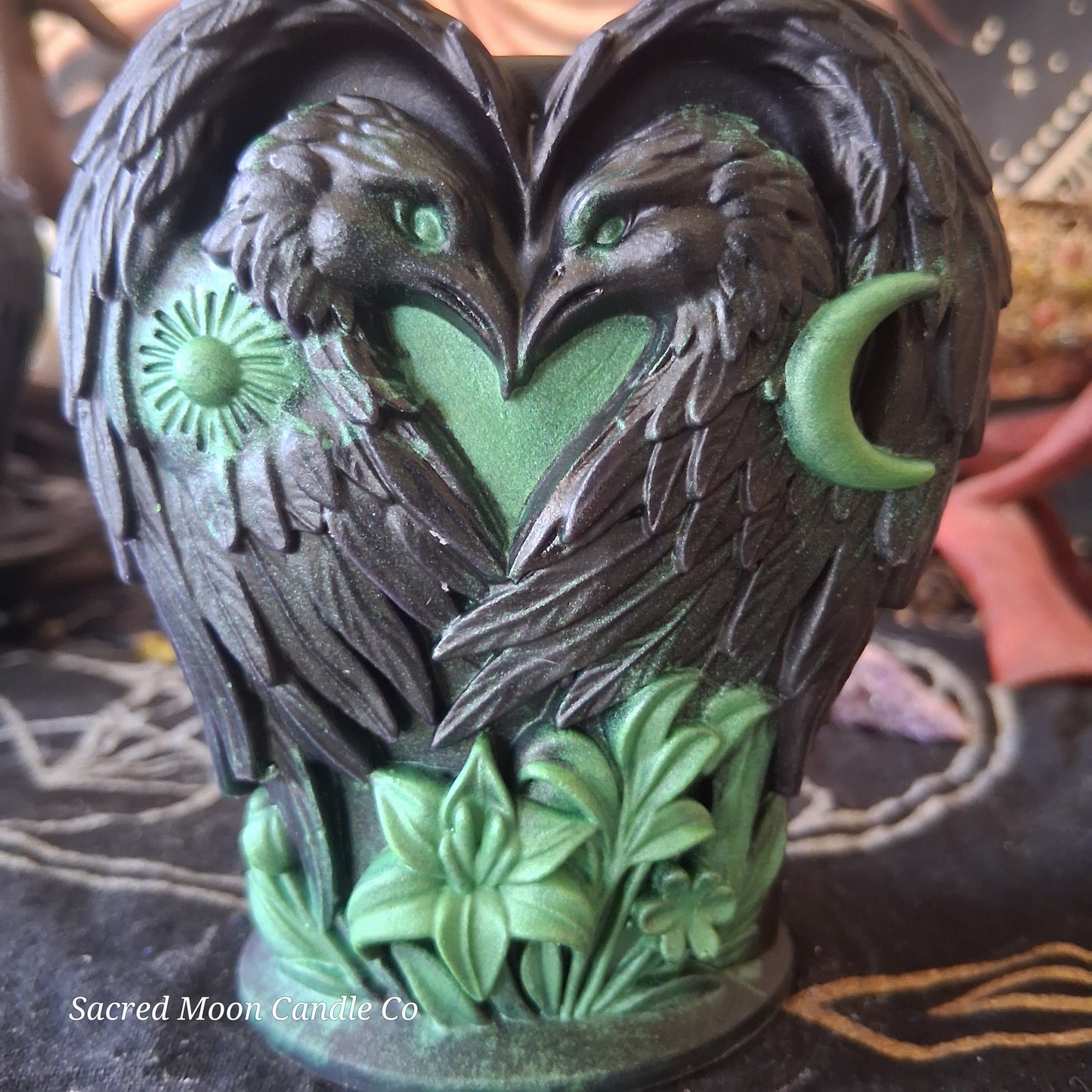 Green and Black Celestial Eagle Couple Pillar Candle