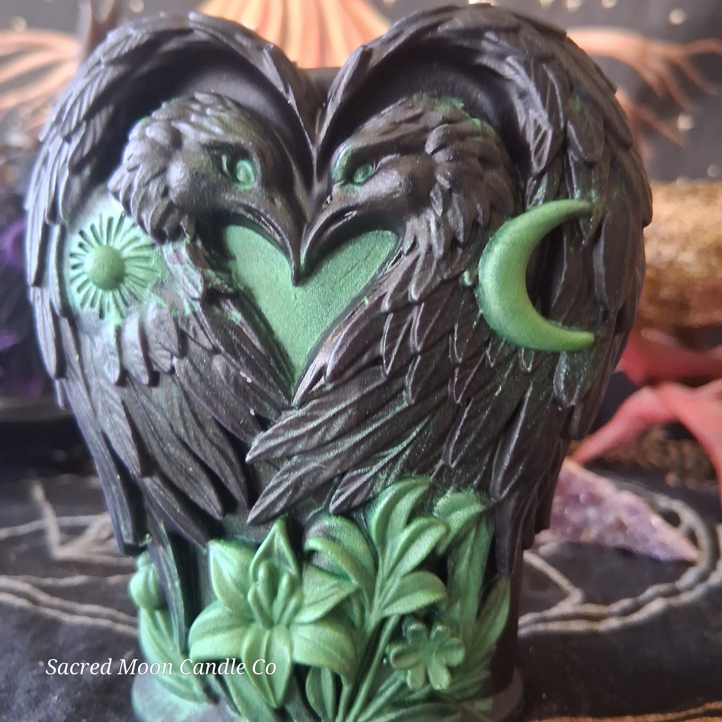 Green and Black Celestial Eagle Couple Pillar Candle