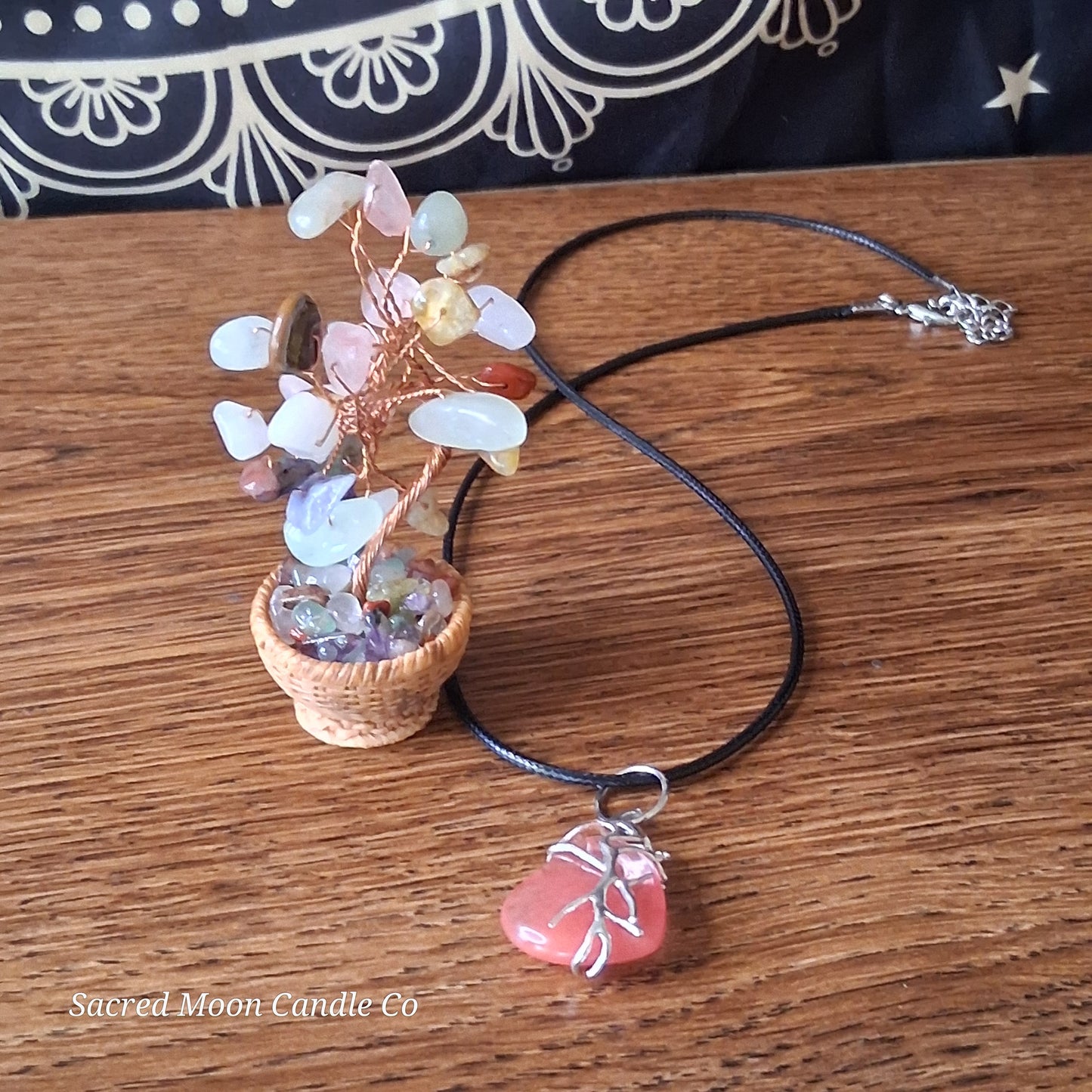 Cherry Quartz Tree Branch Wrapped Heart Stone Pendant Necklace