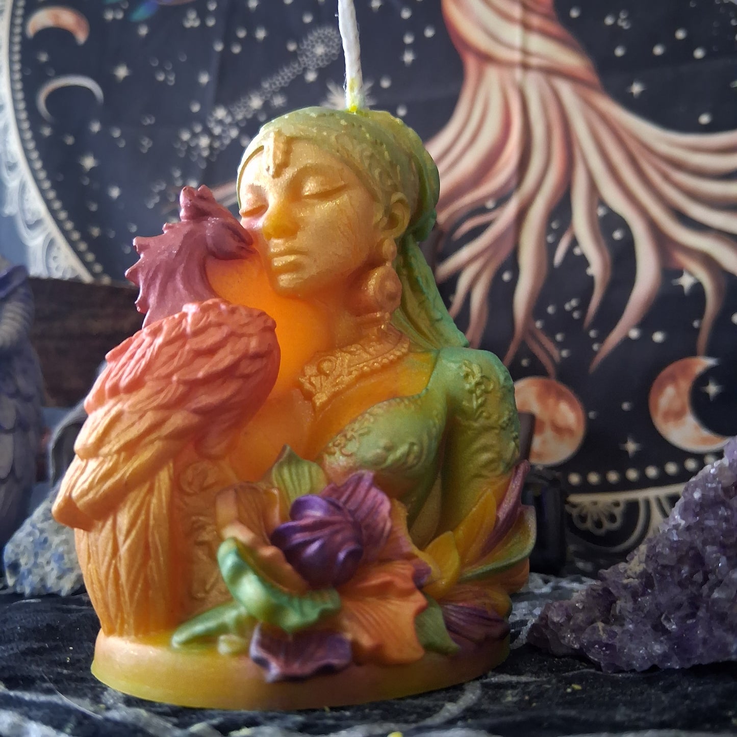 Goddess and Phoenix Ritual Pillar Candle