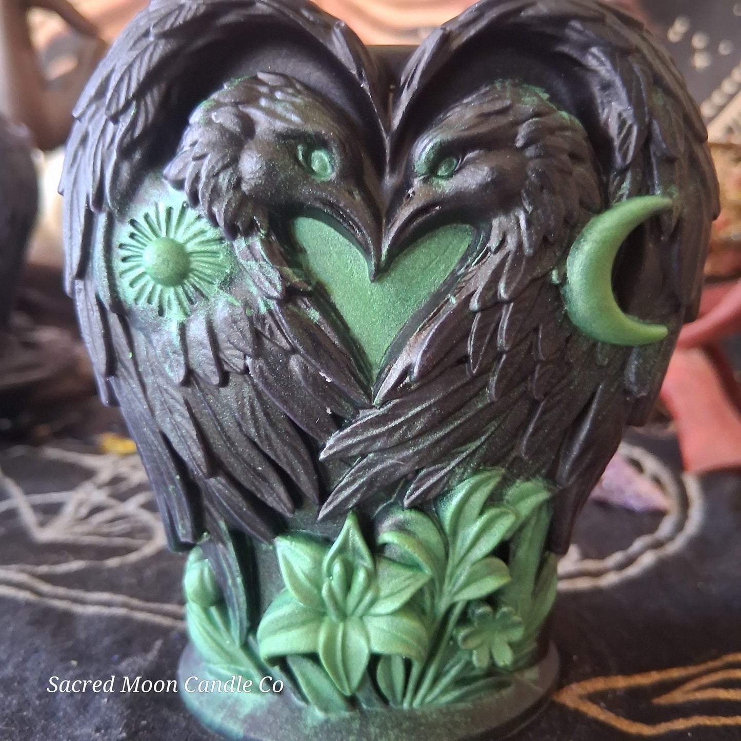 Green and Black Celestial Eagle Couple Pillar Candle