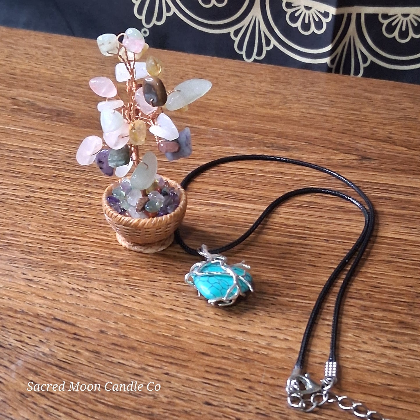 Turquoise Tree Branch Wrapped Heart Stone Pendant Necklace