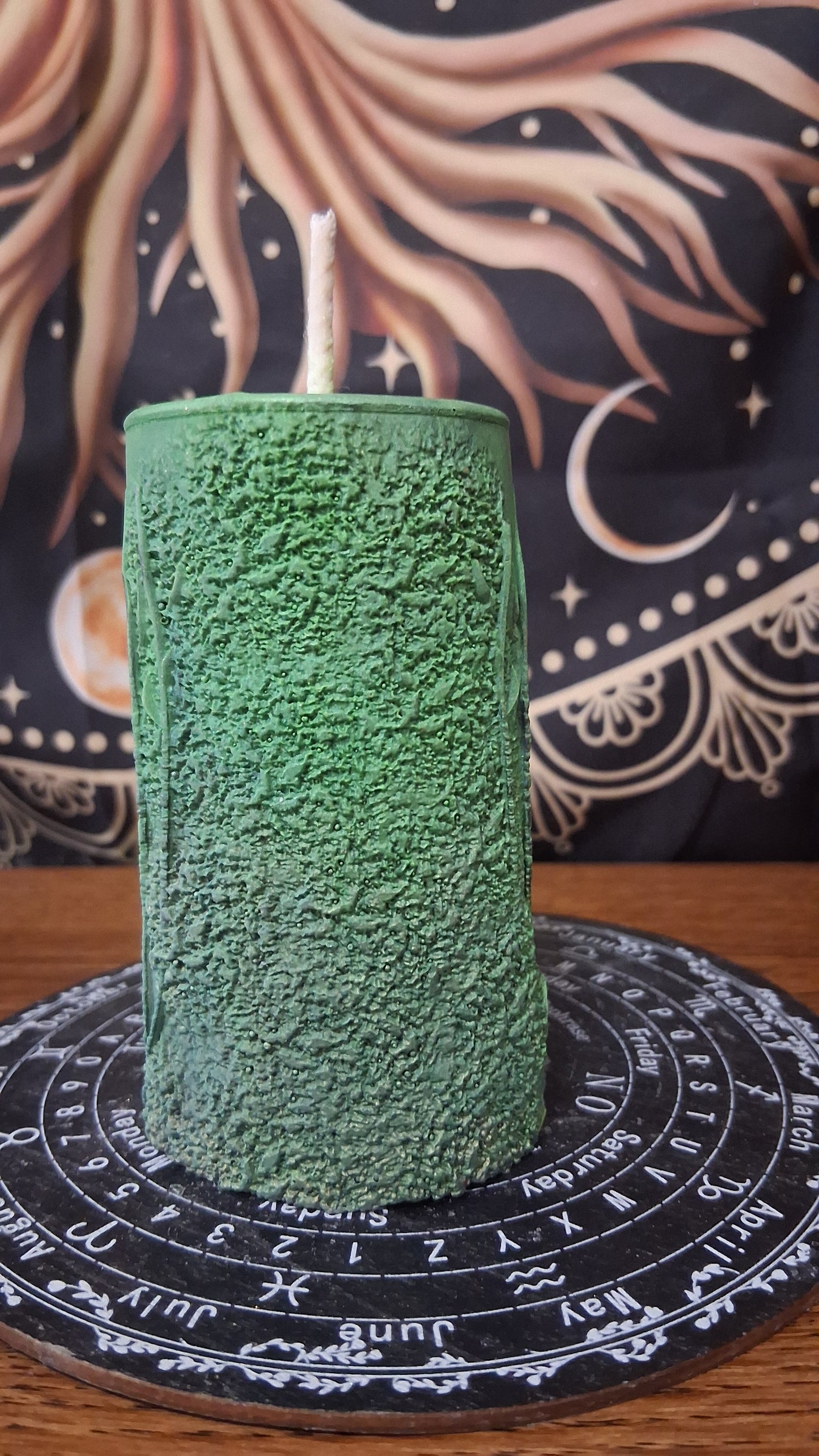 Green and Black Nightshade Elixir Skull and Raven Pillar Candle