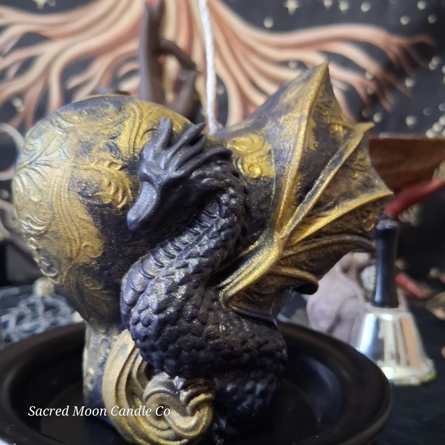 Black and Gold Mystical Dragon Heart Pillar Candle