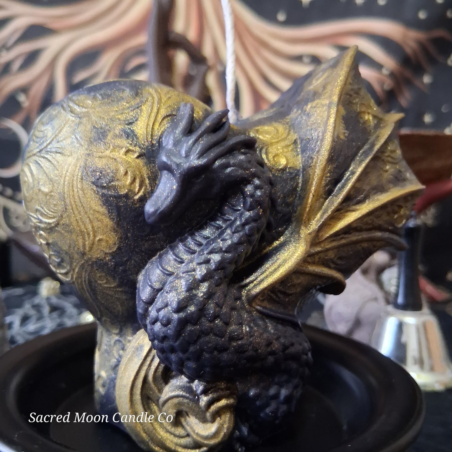 Black and Gold Mystical Dragon Heart Pillar Candle