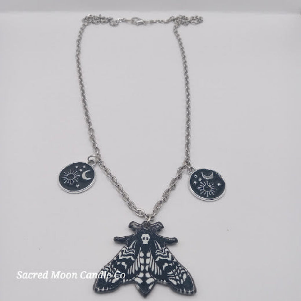 Sacred Moon Candle Co bracelet with lunar moth pendant and sun moon charms lunar moth jewelry set