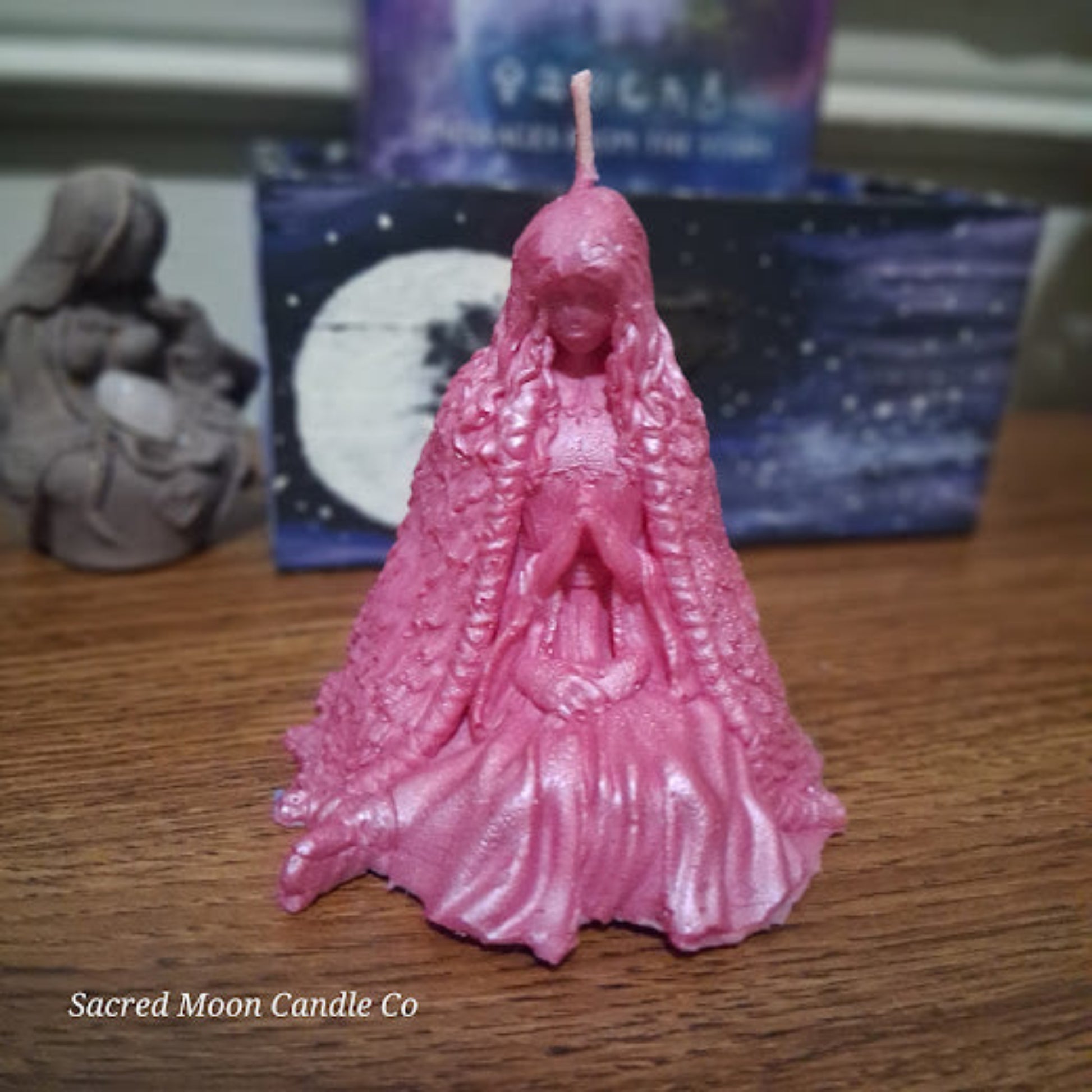 pink water lily goddess candle for altar soy beeswax blend sculpted seated goddess figure candle with wick
