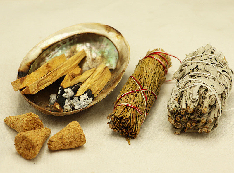 Sacred Moon Candle Co altar tools with palo santo for meditation and rituals white sage bundle and abalone shell