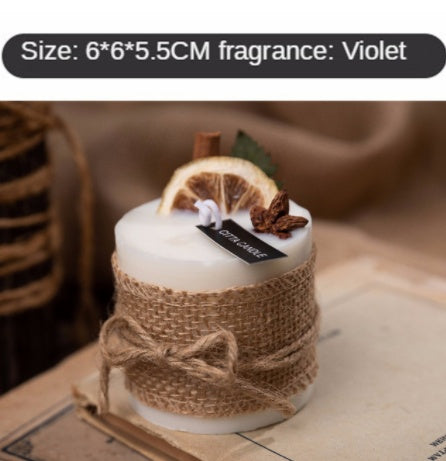 Sacred Moon Candle Co smokeless scented candles with violet fragrance wrapped in rustic burlap