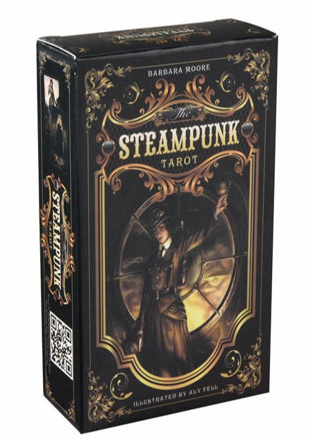The Steampunk Tarot deck box by Sacred Moon Candle Co featuring tarot and oracle decks for divination with vintage mechanical design