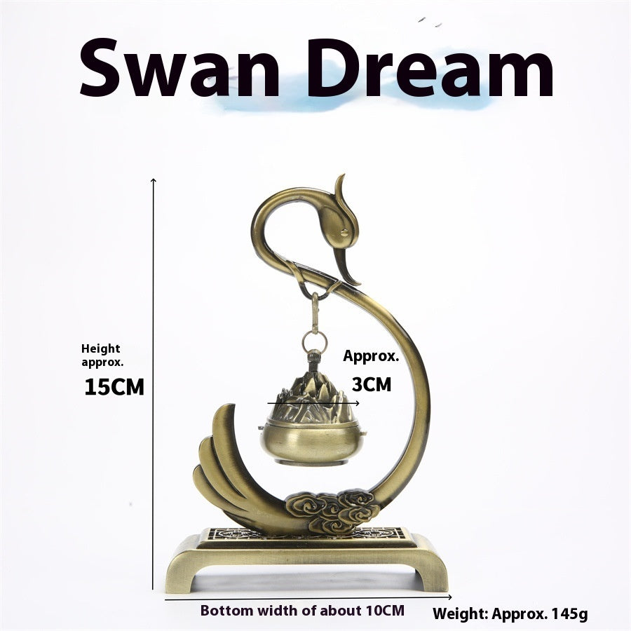 Sacred Moon Candle Co swan shaped tranquility and prosperity incense burner with hanging incense holder