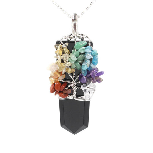 Sacred Moon Candle Co tree of life crystal necklace with multicolored stones on black crystal pendant