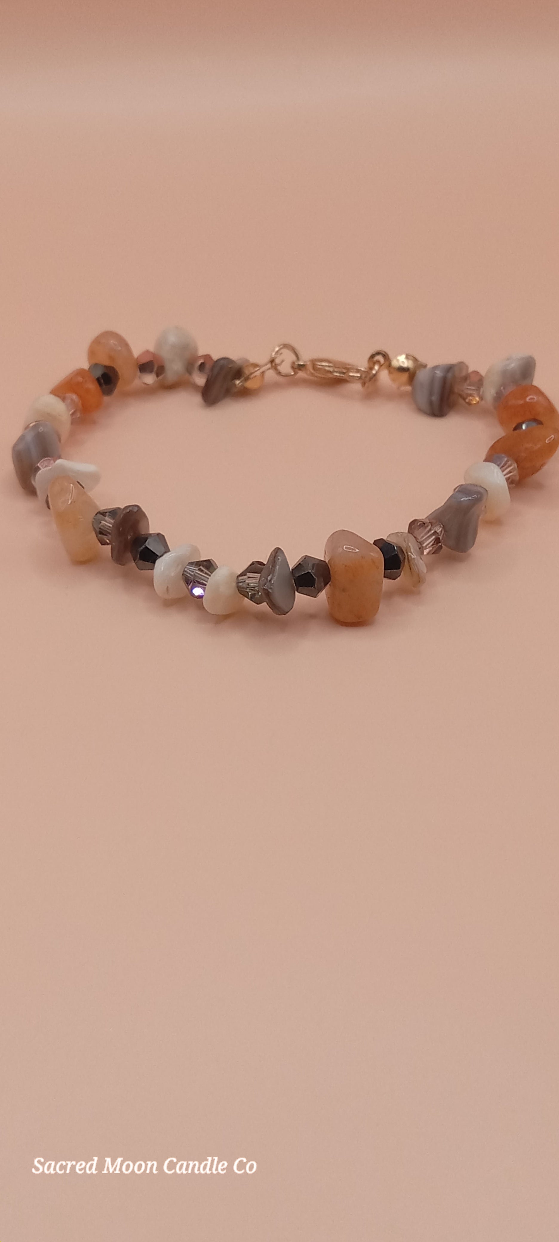 Witchy cat charm bracelet with natural stone beads from Sacred Moon Candle Co bracelet stacks