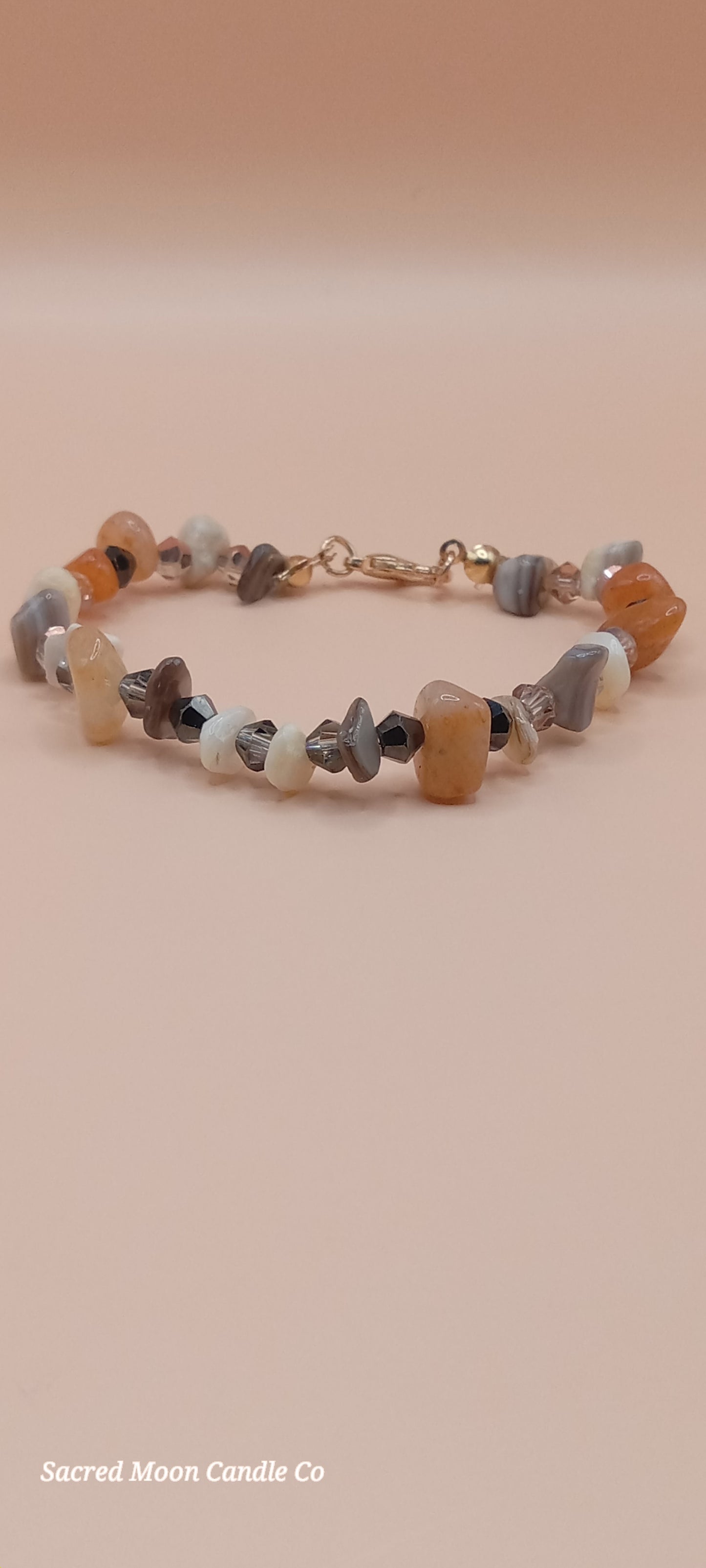 Sacred Moon Candle Co witchy cat charm bracelet with mixed natural stone beads and gold clasp