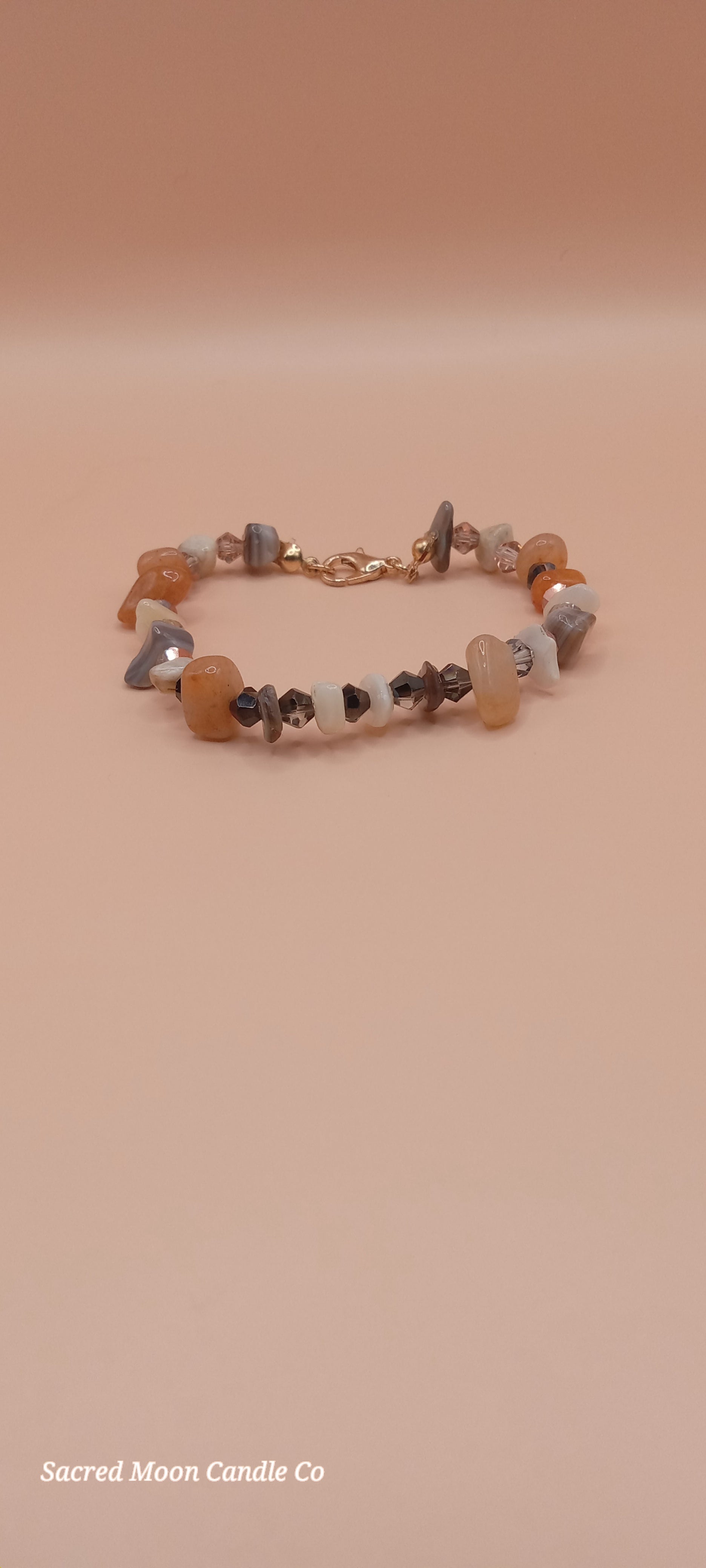 Witchy cat charm bracelet with natural stone beads by Sacred Moon Candle Co